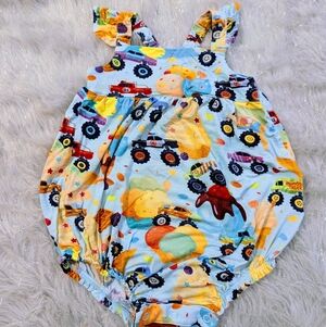 Posh Peanut Baby Girl Romper With Monster Trucks And Ice Cream 2t